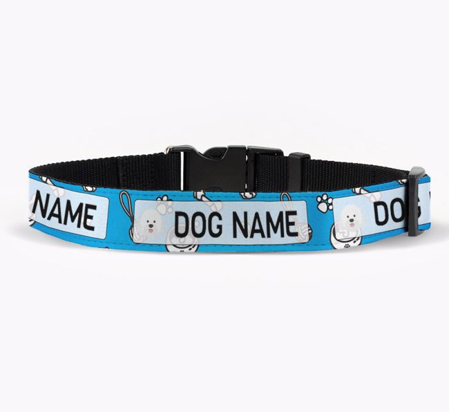 Personalised Fabric Collar with Dog Pattern and {breedFullName} Icon for {dogsName}